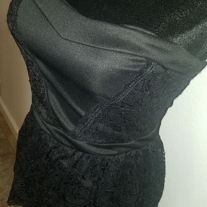 Strapless black lace dress